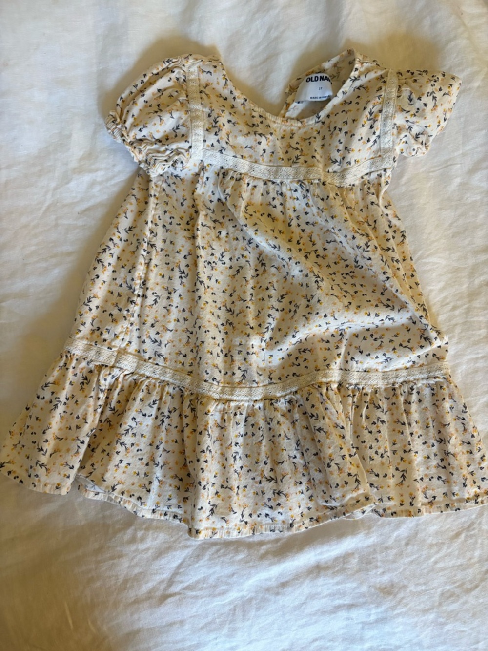 Old Navy Floral Baby Dress in Cream with Navy & Yellow
